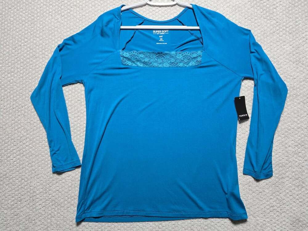 Torrid Supersoft Lace Inset Long Sleeve Top Size 00 Turkish Tile New